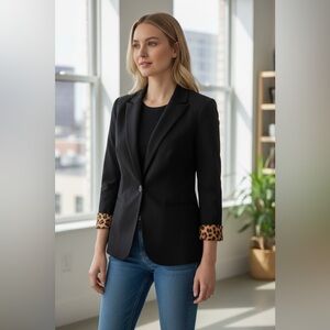 GUESS Y2K Black Blazer Leopard Print Lining Statement Jacket Size L